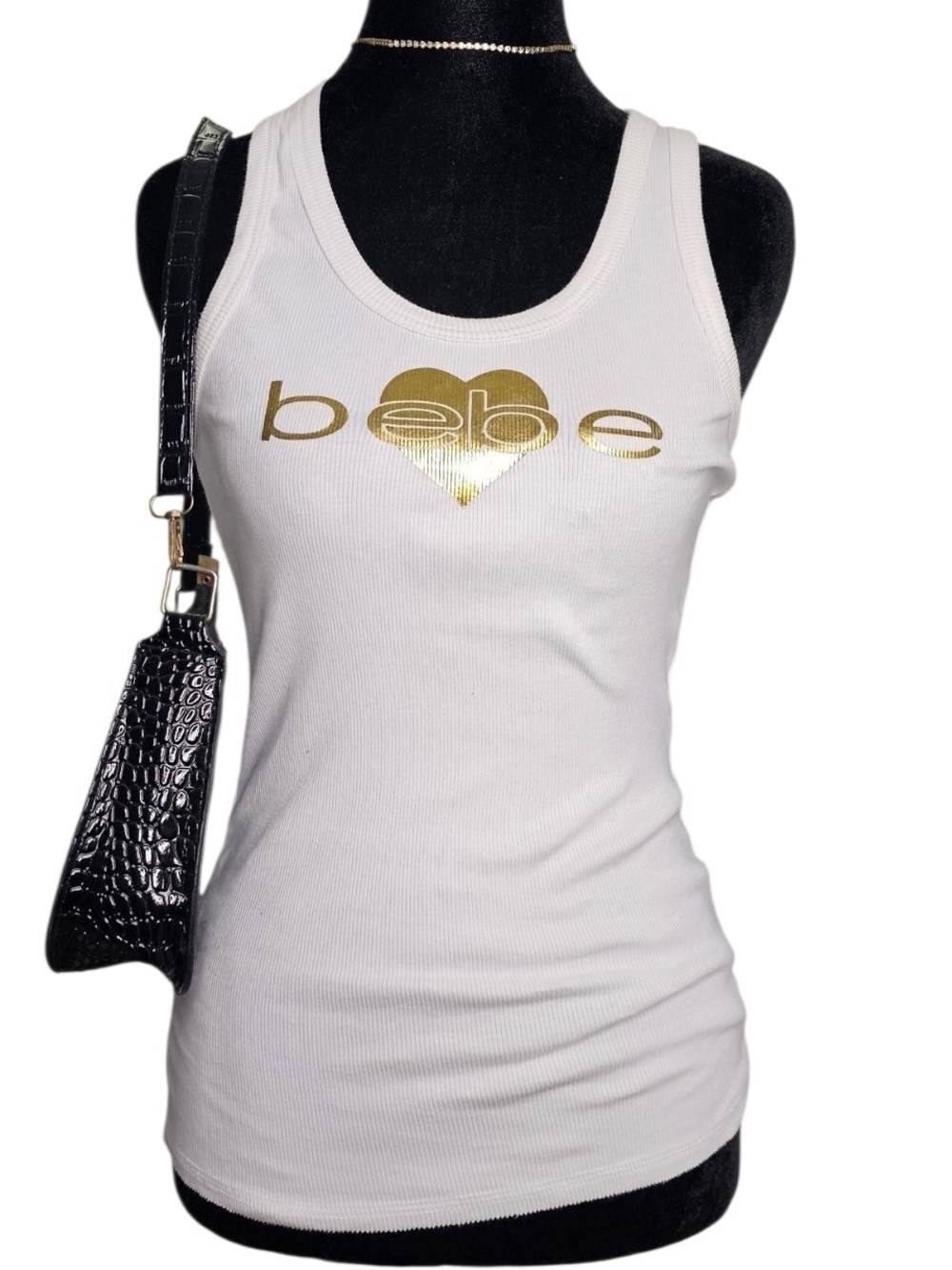 RARE Y2K Bebe Gold Heart Logo Tank M